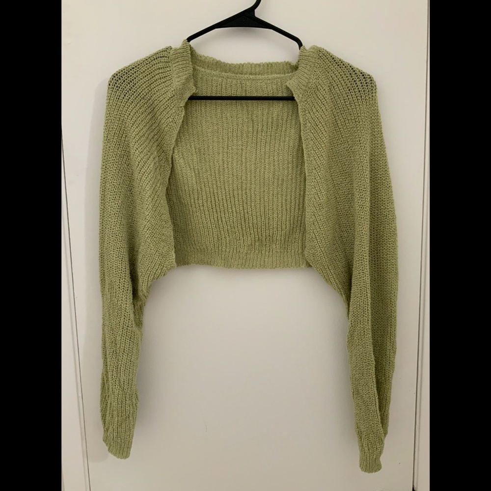 green cropped cardigan